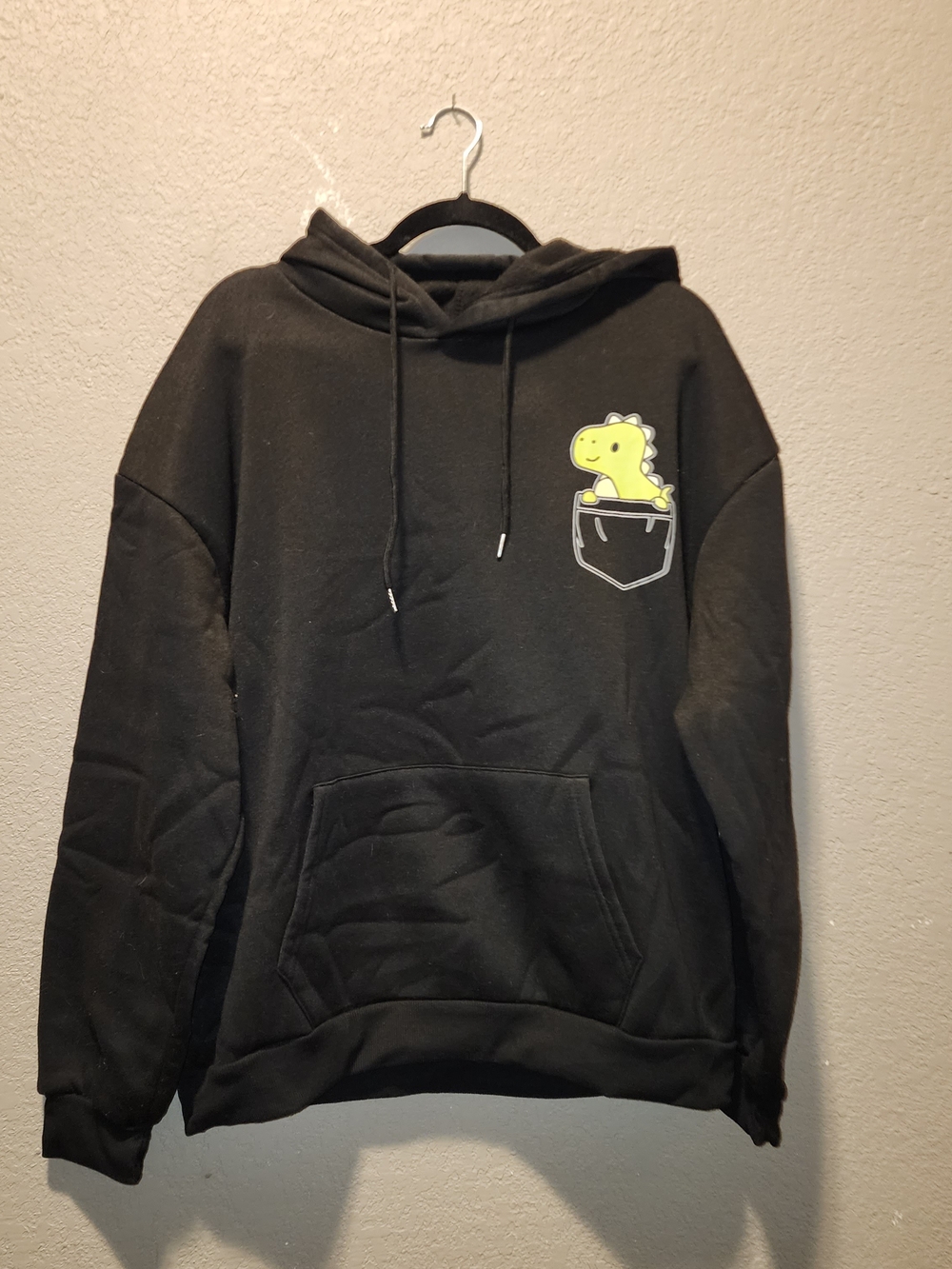 Shein Black Hoodie w Green Dinosaur Pocket Graphic | XLarge